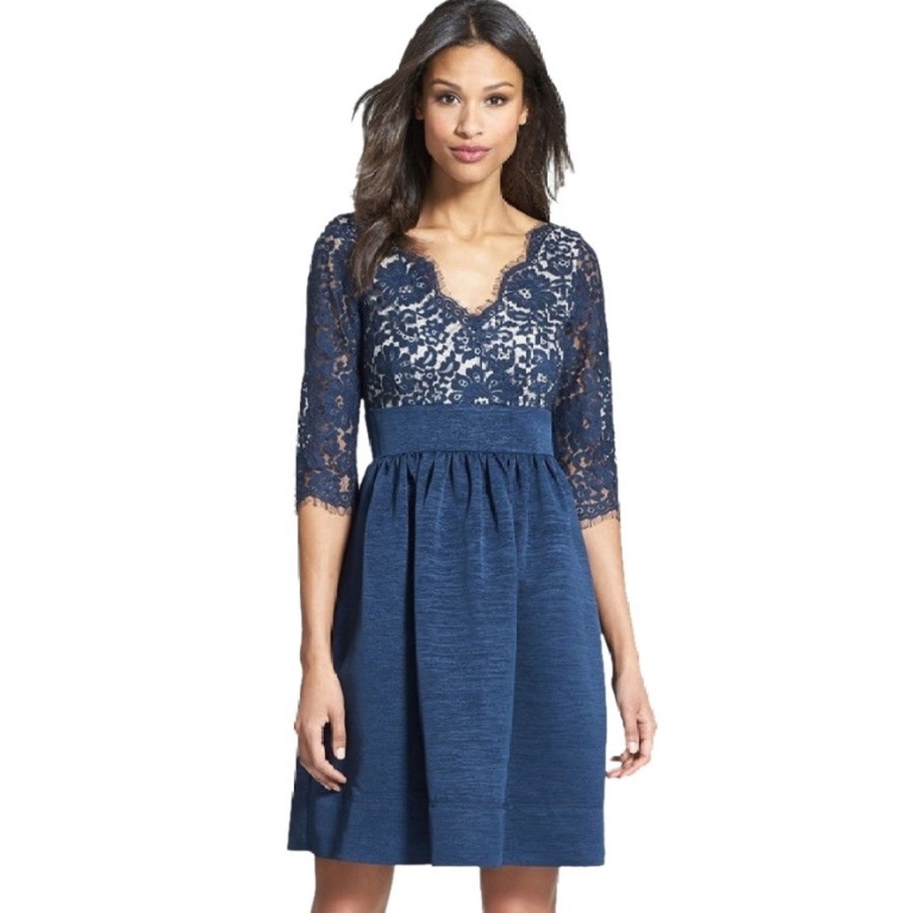 Eliza J Scalloped Lace Fit & Flare Dress - Size 2